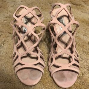 light pink velvet heels